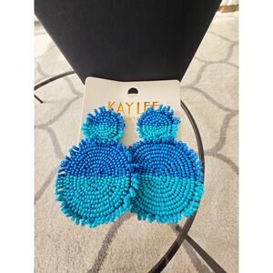 Kay Lee Two Tone Blue Circle Beaded Earrings New